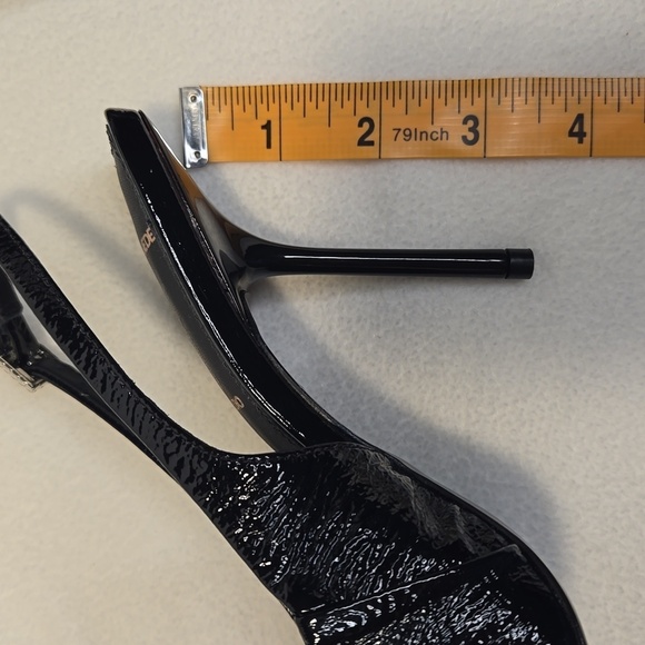 Black Suede Studio Black Piaz 100 Patent Leather Slingback Pump US 5.5 EU 35.5 - Picture 7 of 11